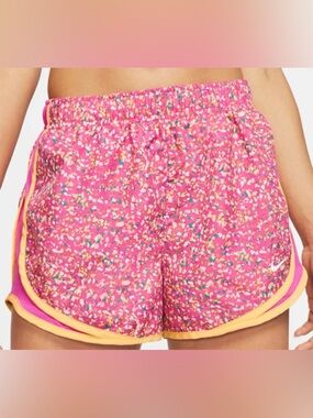 Nike Pink Multicolor Confetti Running Shorts with Yellow Trim